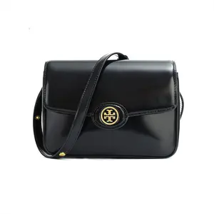 Tory Burch Robinson 21 Magnetic Closure Flap Crossbody Bag with Adjustable Strap in Black Patent Leather for Women Casual Shoulder Bag Business Multifunctional Bag