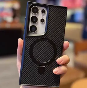 Compatible with New Carbon Fiber Texture  Phone Case for S25 Ultra/S24/S23/S22 With Invisible Kickstand Shockproof PC Hard Cover HNXMY-2