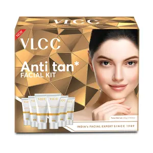VLCC Anti Tan Facial Kit - Includes 6 Skin Care Products for Even Skin - Face Wash and Facial Cleanser with Lemon Peel and Cucumber Extract - 6 pc
