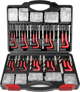 Helicoil Thread Repair Kit, 261 count Thread Chaser Kits HSS Drill Helicoil Kit, Rethreading Tool with Thread Gauge| Metric and SAE| 1/4" 5/16" 3/8" 7/16" 1/2" M5 M6 M8 M10 M12