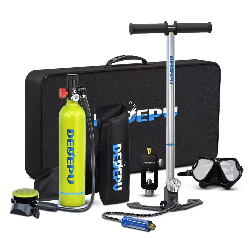 Mini Scuba Tank , DEDEPU 1L Dive Portable Lungs Air Tank with Snorkel Mask, 15-20 Minutes Diving Time, Underwater Breathing Diving Gear, Backup Air Cylinder Emergency Rescue Pony Bottle  Outdoor scubadivingtank divinggear equipment System Pump miniscuba t