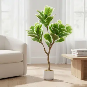 Fiddle Leaf Fig Tree Artificial , 3/4/5FT Lifelike Faux Potted Plant with Black Pot, PEVA Leaf Cement-Reinforced Anti-Tip Base, Indoor Home Office Decor, Housewarming Gift summervibes