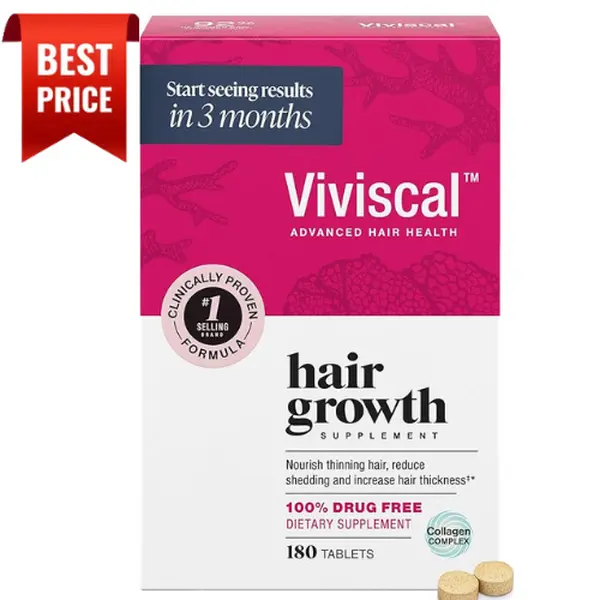 Viviscal Hair Growth Supplements for Women Thicker Fuller Hair Support with Biotin & Marine Collagen 180 Tablets 90-Day Supply Drug-Free