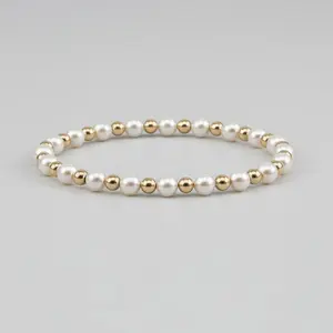 14K Gold Filled 2.5mm Gold Filled & 4mm Pearl Bead Bracelet