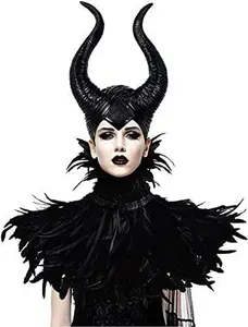 Maleficent Horns with Feather Cape Shawl Set