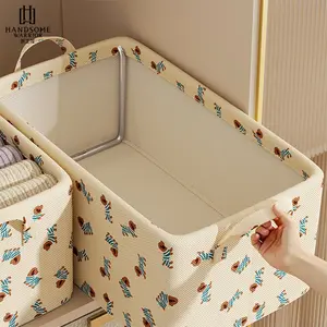 Foldable Clothes Storage Box with Steel Frame for Wardrobe Drawer Organizer Without Lid, Collapsible Folding Storage Bin