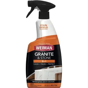 Weiman 24 oz. Granite and Stone 3-in-1 Clean Shine and Protect Countertop Polish, For Granite Marble Quartz Countertops, Removes Grease Stains and Watermarks, Restores Shine and Enhances Color, All-in-One Stone Cleaner and Sealer.