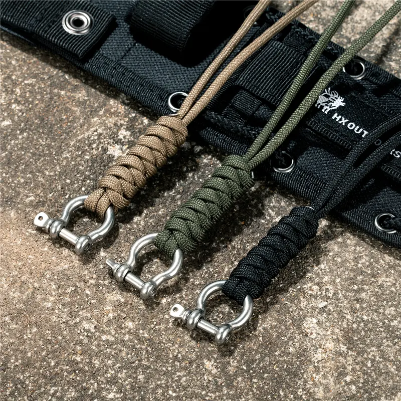 Outdoor Style Paracord Keychain Lanyard D Bow Buckle High Strength Parachute Cord Self-defense Emergency Survival Tool Key Ring