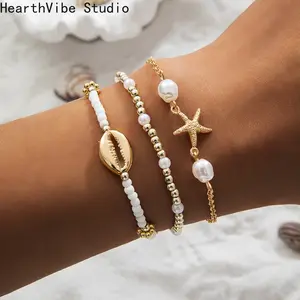 HearthVibe Studio Handmade Starfish Shell Bracelet Set Korean Rice Bead Bracelet for Women Daily Party Summer Beach Jewelry Pulseras Mujer