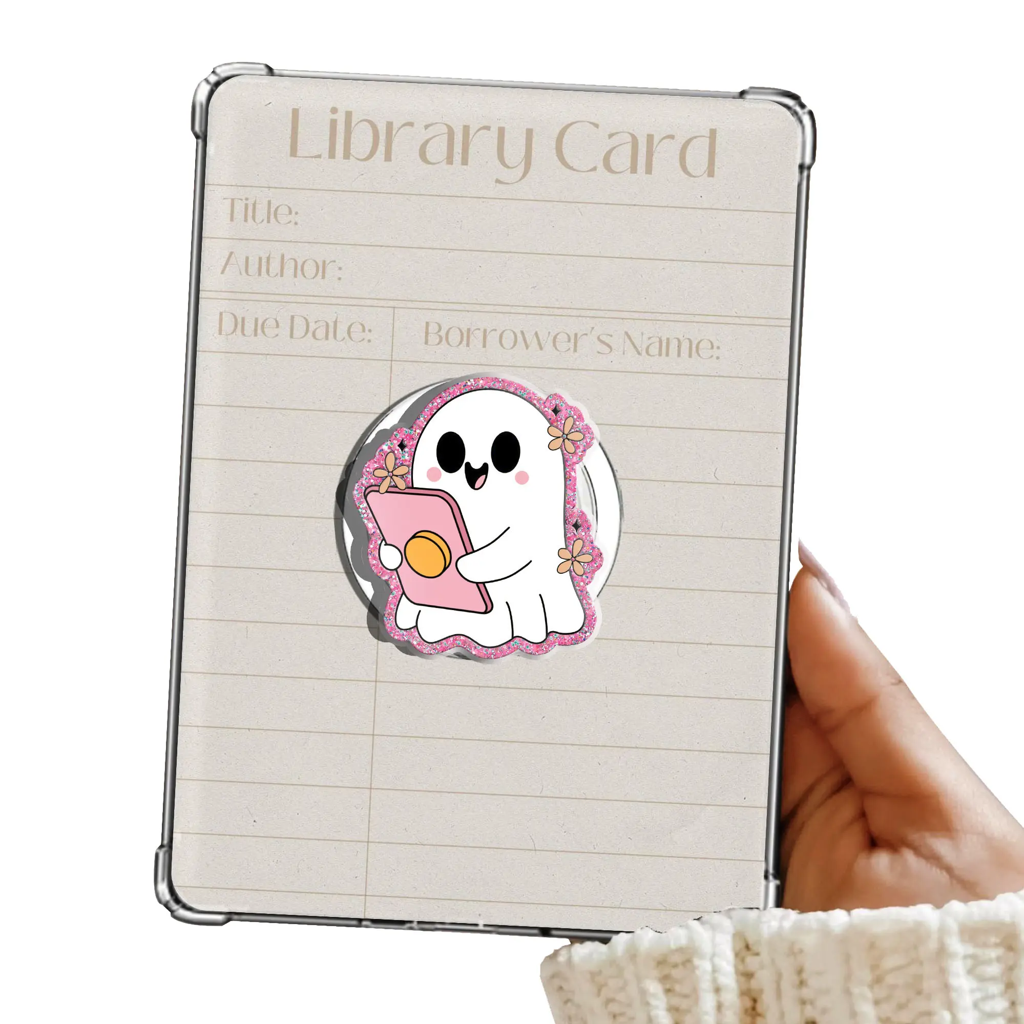 Cute Floral Pink Coquette Ghost Reading On a Kindle Grip Bookish Magnetic Kindle Grip Book Lover Kindle Accessories Phone Holder PopSocket Phone Grip Magnetic Pop Socket Phone Grip