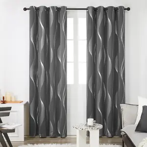 Blackout Curtains 2 panels, Deconovo Room Darkening Silver Foil Print Wave Stripe Thermal Insulated Window Curtains for Living Room curtain