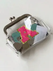 Embroidered Makeup Bag, Customizable Initials, Transparent Travel Organizer, Portable Mini Cosmetic Case, Retro Design, Business & Office Use