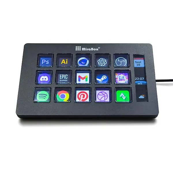 Quality Affordable MiraBox Stream Dock Stream Deck 15-Key LCD Macro Pad with Customizable Shortcut Buttons for OBS Twitch Youtube Compatible with Mac Windows Setup Essentials for Gamers Streamers Content Creators
