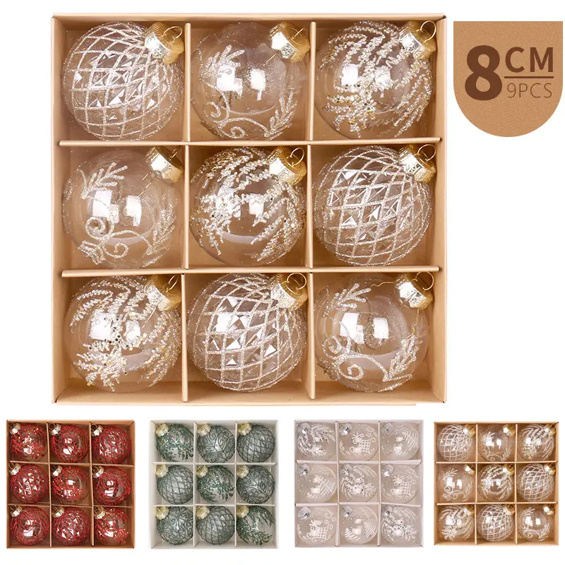Christmas Decorations Set, 8cm Transparent Pet Painted Christmas Balls Gift Box, Hanging Ball Design, Tree Hanging Ornaments, Holiday Decoration Supplies