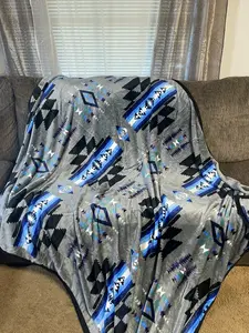 Native Sunset Gray Aztec FULL 60"x 80" Oversized Throw Single Layer Soft Plush