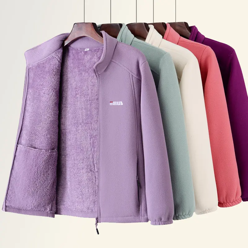 Women's Fleece-Lined Thickened Polar Fleece Spring Autumn Winter Outdoor Jacket Windproof Warm Stand Collar Inner Sweatshirt Sports Casual