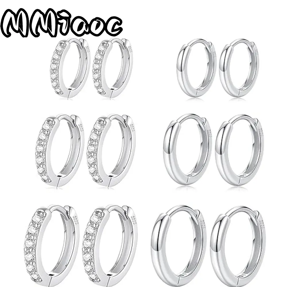 Women's 6-Pair High Quality 925 Silvery Huggie Hoop Earrings, Easy & Elegant Design Piercing Jewelry, Perfect for Daily Wear & Festival Gifting, Summerwins Accessories, High Quality Earrings