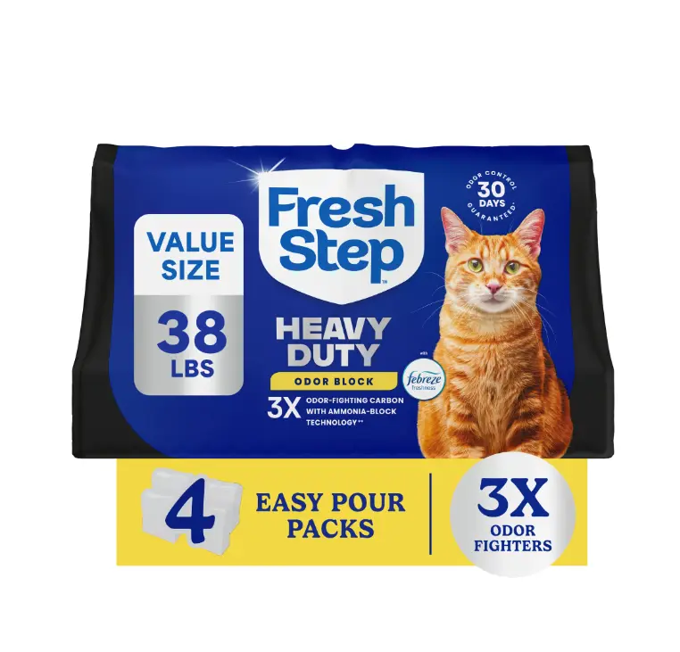 Fresh Step Heavy Duty Odor Block Multi-Cat Clumping Cat Litter, Febreze Freshness Scent, 38 lb, Easy Pour Pouches (4 Pack)