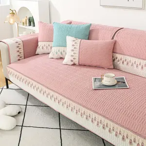 Floral Pattern Sofa Cover, 1 Count Exquisite Trendy Sofa Slipcover with Lace Decor, Sofa Protector for Home Living Room Decor, Fashion Couch Protector