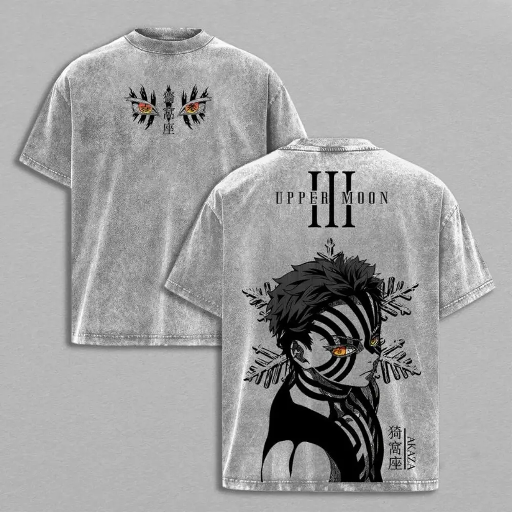 Akaza Upper Rank 3 Graphic Tee, Vintage Washed Oversized Shirt, Manga Villain Demon Slayer Cotton T-Shirt japanese anime tee Top Womenswear Crewneck Polyester Garments Unisex Clothes ApparelDemon Slayer anime merchandise