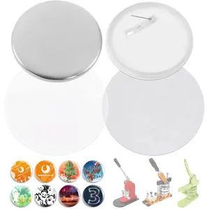 200 Sets of Button Parts Supplies 75mm 2.95 in (Approx. 3 inch) for Button Maker Machine Round Pin Maker, Every Set Includes Tinplate Top, Clip Bottom & Film