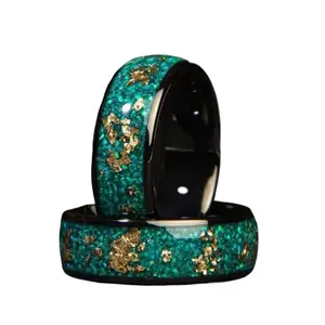 Creative Men's Stainless Steel Green Gold Foil Ring for Daily Wear
