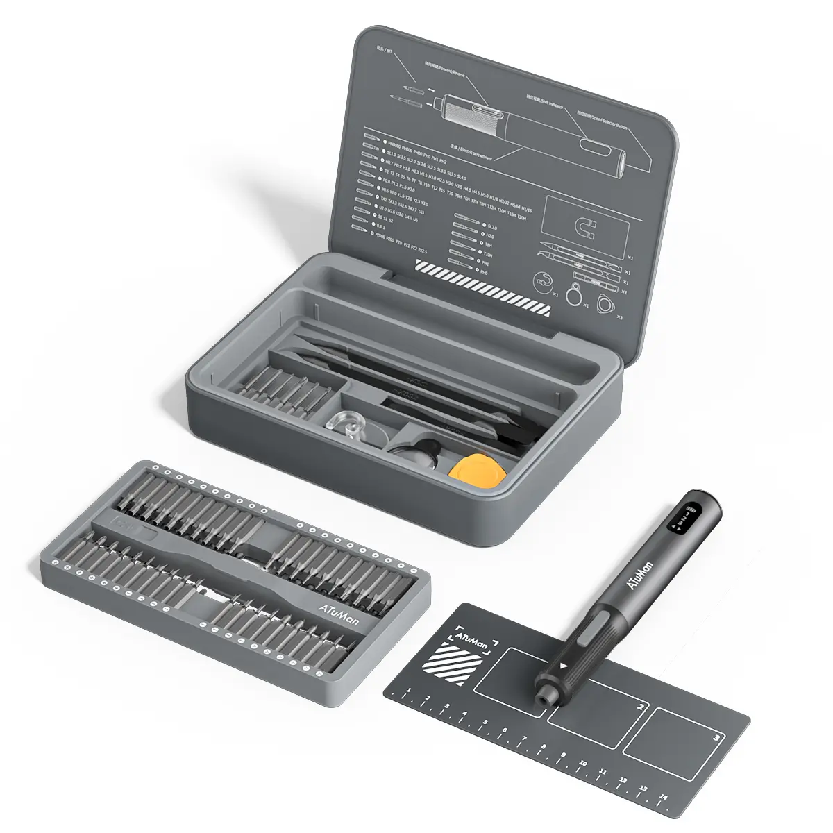 ATUMAN E3 Cordless Power Screwdriver Set, 95-in-1 with Digital Display, Magnetic Positioning Plate, 35mm Magnetic Bits, Torque Control, Rechargeable for Phone/Tablet Repair, Power Tools Accessories