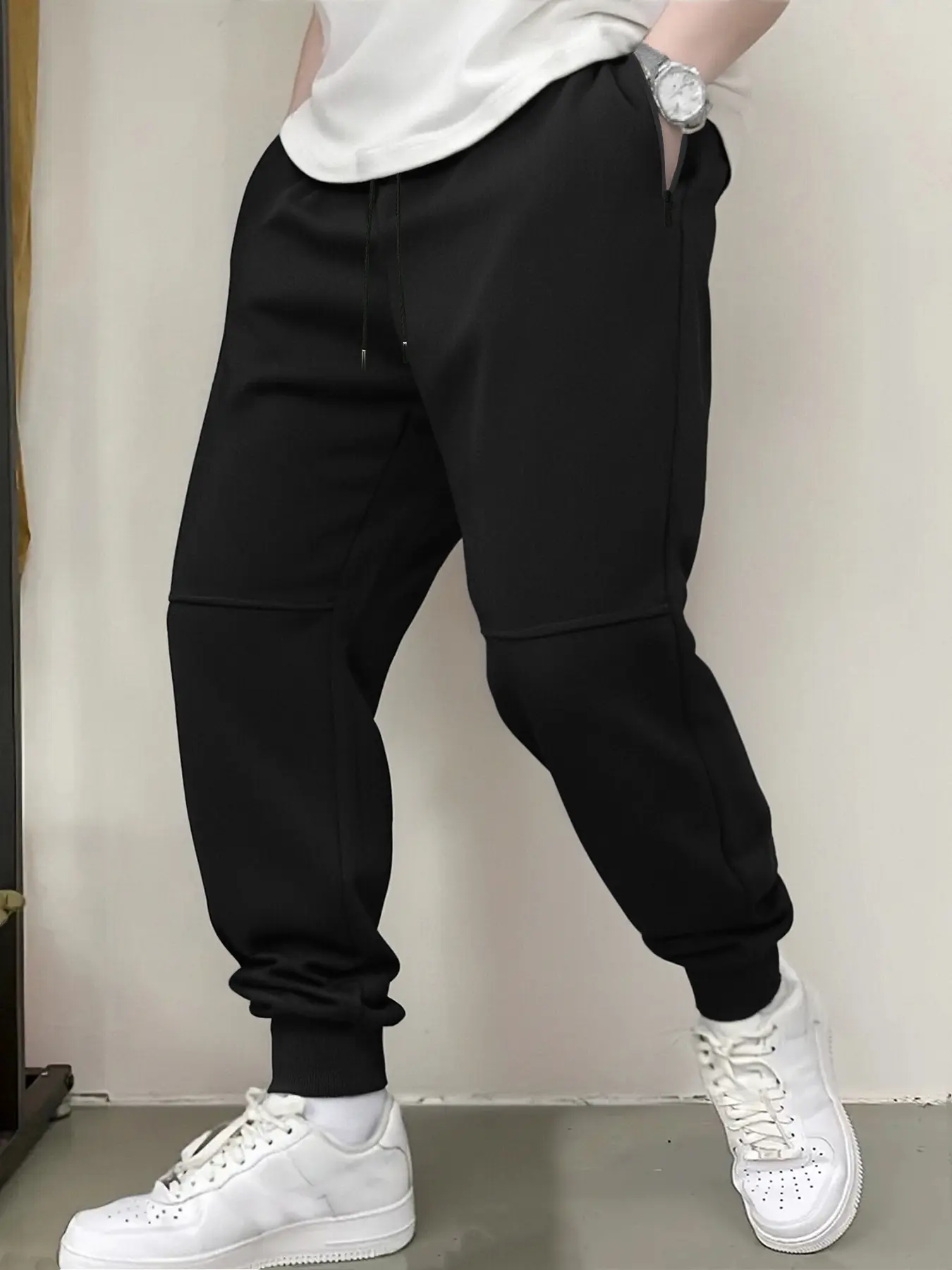 Men's Casual Jogger Pants, Elastic Drawstring Waist & Ankle Cuff, Plain Knit Sportswear, Suitable for Gym Running Daily Wear, Casual Athletic Jogging