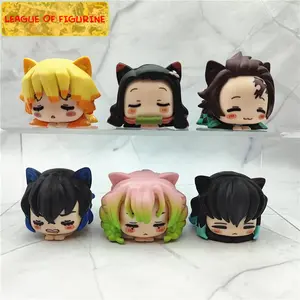 6PCS/Set Anime Demon Slayer Figure Nezuko Tanjirou Zenitsu Inosuke Mini Figurine Kawaii Cat Ear Sleep Figure PVC Model Doll Toys