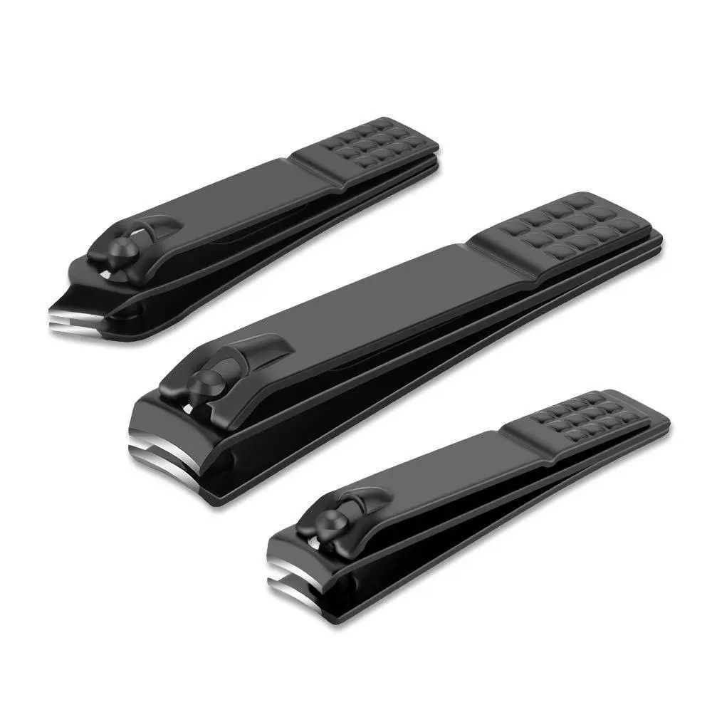 Nail Clippers Set Black Matte Stainless Steel Fingernail & Thick Toenail & Ingrown Nail Clippers, Perfect 3 pcs Nail Clipper Cutter for Men and Women(Black)
