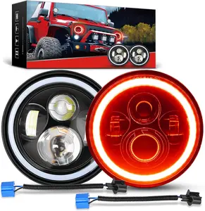 Nilight 7-Inch Round LED Halo Headlights, LED Car Lights with Amber Turn Signal, Red DRL, High-Low Beam, Compatible with 2007-2018 Wrangler JK JKU