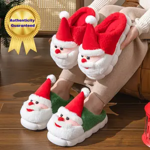 Unisex Christmas Santa Claus Slippers for Men Women, Cute Indoor Anti-Slip Thick Sole Plush Warm Cotton Couple Shoes, Cartoon Closed-Toe Cotton Slippers, Fall Winter Home Footwear, Christmas gift