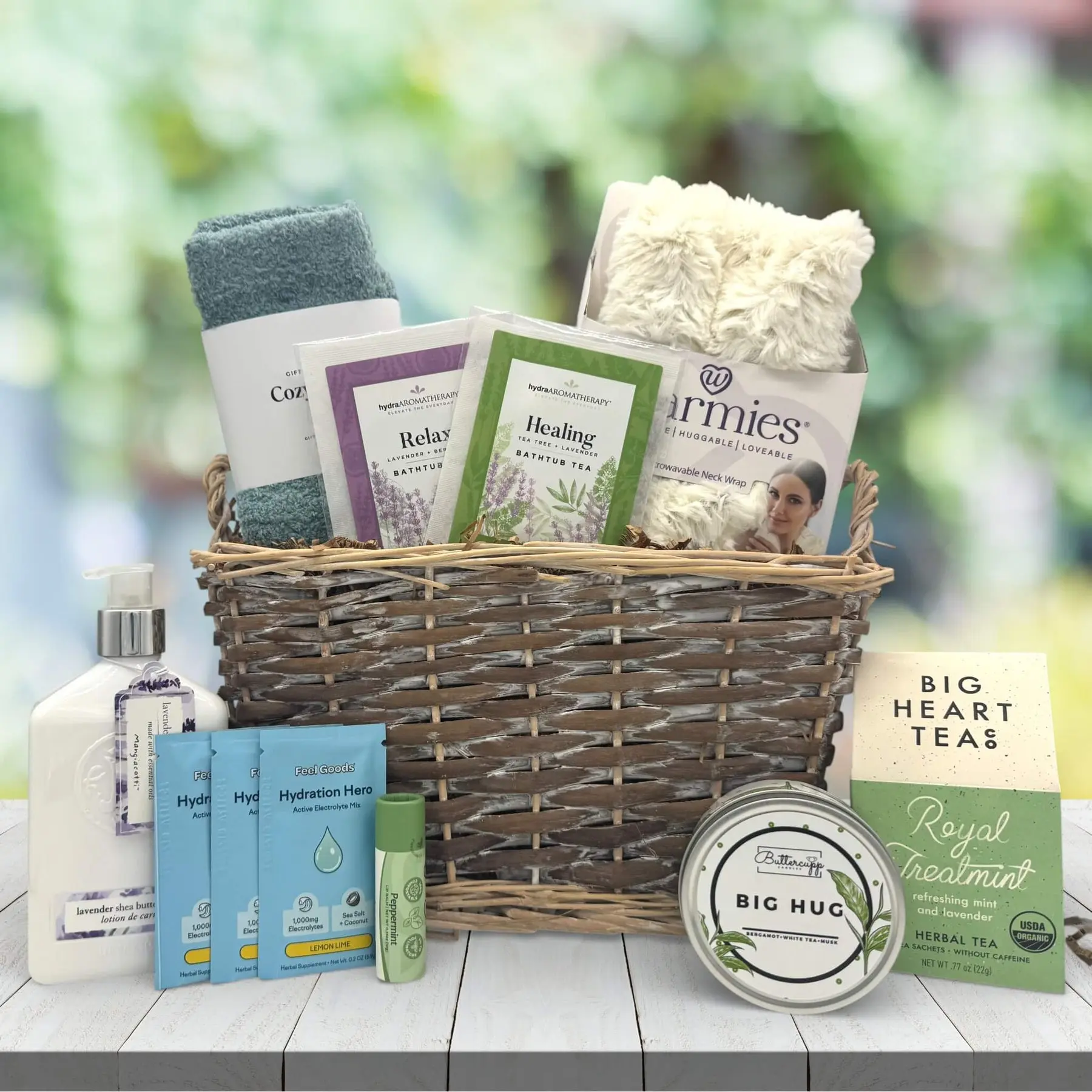 Relax & Heal Cancer Gift Basket Snack Multipack - Cozy Socks, Bath Tea, Neck Wrap, Lotion, Hydration Packets, Lip Balm, Soy Candle, Herbal Tea