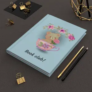 Hardcover Journal — Cute Teddy in Teacup "Book Club!" Floral Notebook