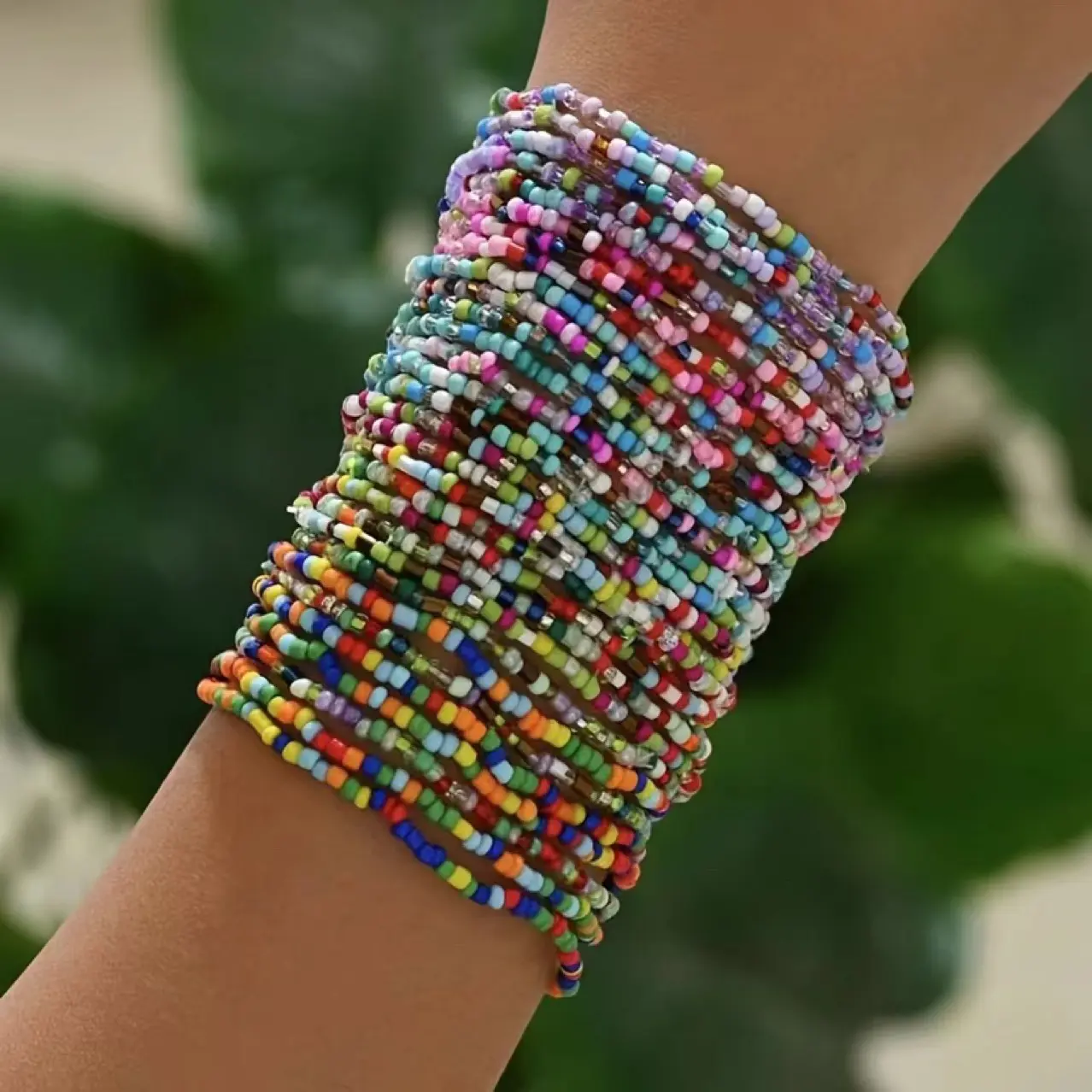 Women's 30Pcs Stretch Seed Beaded Bracelets Set - Multilayered, Adjustable, Comfortable Stackable Wristbands, Colorful Plastic Crystal Glass Bead Anklets, Bohemian Summer Beach Boho Jewelry Gifts