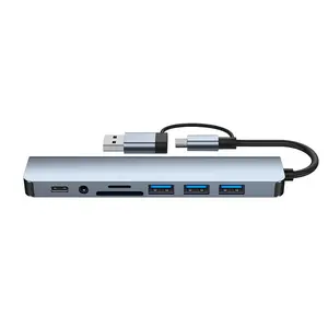 USB Hub 3.0 USB C Hub with SD Card Reader Audio Jack 8 in 1 USB Extender Splitter Multiport Dongle Adapter for MacBook Pro Air and More PC/Laptop/Tablet Devices #SummerVibes