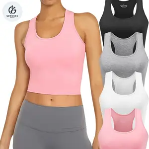 4pcs Summers Cotton Workout Crop Tank Top for Women Racerback Yoga Tank Tops Athletic Sports Shirts Exercise Undershirts