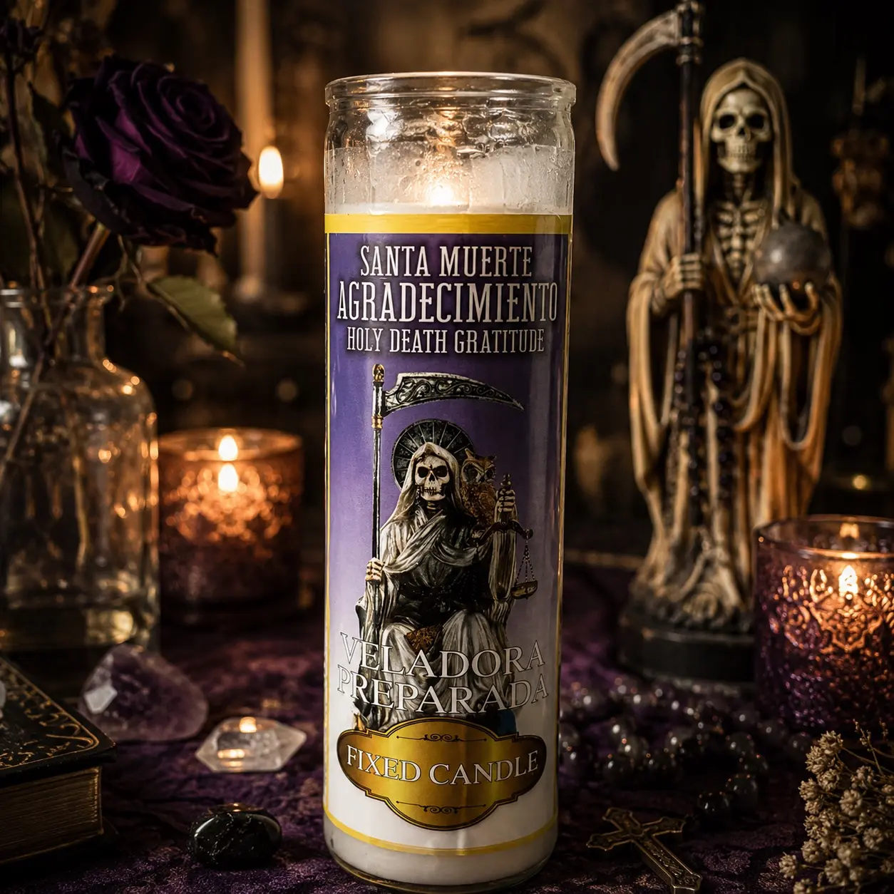 Santa Muerte Agradecimiento Preparada Household Candle - Holy Death Gratitude Fixed Home Decor Candle