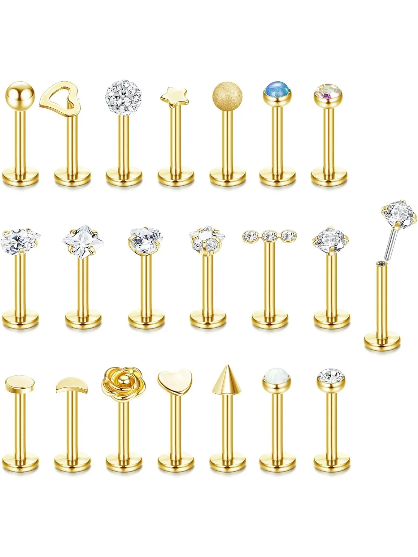 16G Threadless Push-in Lip Ring - Stainless Steel Tragus Helix Earrings Studs Nose Ring for Women Men - Vertical Labret Jewelry Monroe CZ Medusa Cartilage Piercing 8mm Labret Studs Replacement