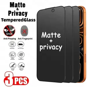 3-Piece Matte Privacy Smartphone Screen Protector Set, Compatible with iPhone Series, Anti-Fingerprint, Easy Install, Full Coverage, 9h Tempered Glass