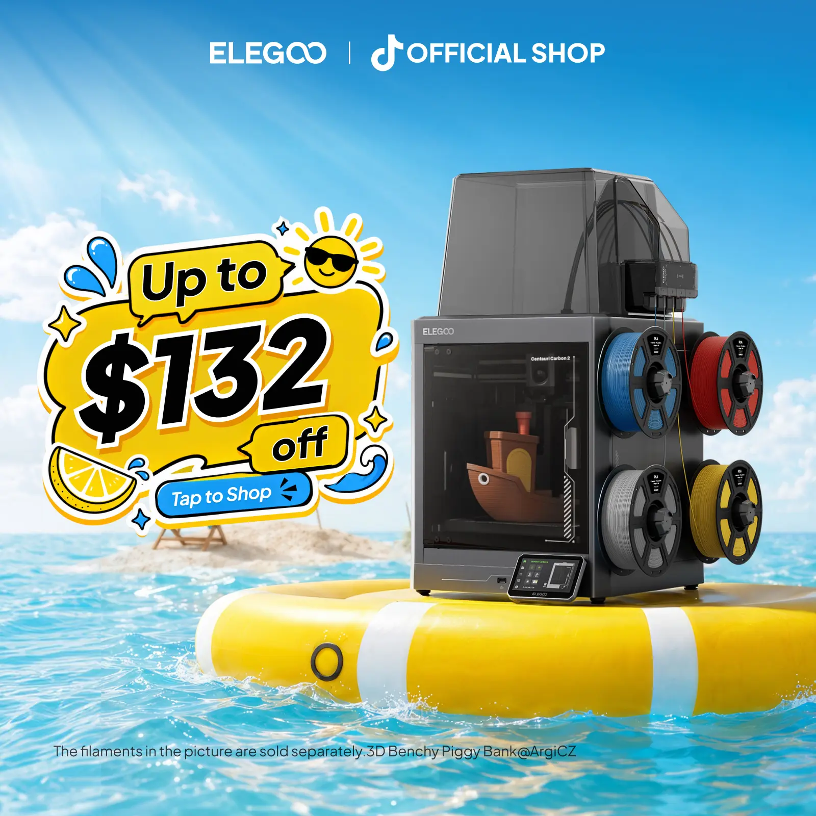ELEGOO Centauri Carbon 2 Combo 3D Printer - Fully Auto Leveling, 500mm/s Fast Printing, CoreXY Structure, 256x256mm Large Build Area, Multicolor Capable, Beginner-Friendly Printer for Family Use | 3D Printing Supplies, Printer 3D Printing Supplies