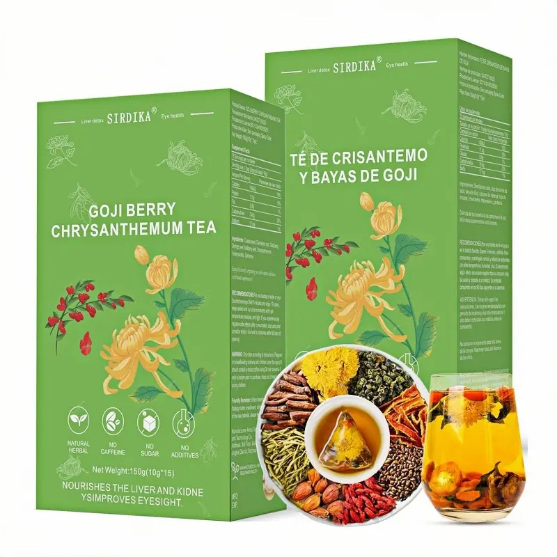 Goji Berry Chrysanthemum Tea, GojiberryDandelion Chrysanthemum Medlar Honeysucklewith a Nature Blend of 8 Herbal ingredirnt, 150g per pack Natural Beverage