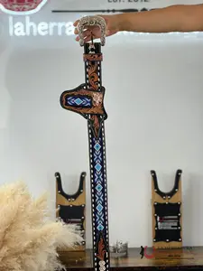 LA HERRADURA AZTEC LIGHT AND DARK BLUE HANDTOOLED 2 INCH BELT