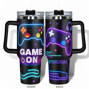 1pc 40oz/30oz/22oz/20oz/14ozCup Stainless Steel Hydration Tumbler Insulated Water Bottle With Neon Gaming Controller Design, Leakproof Large Capacity, Needed for Gym, Hiking, Travel Ideal Birthday Christmas Gift Perfect Gift