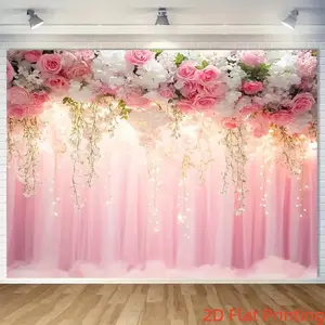 Elegant Rose Floral Background Curtain, Portable Wedding Arch Doorway Decor, Indoor Outdoor Photography Party Decoration
