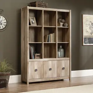 Sauder Cannery Bridge Storage Wall Wooden Bookshelf with Adjustable Shelves & 3 Lower Cabinets for Home Office or Living Room Decor