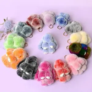 Handmade Fluffy Rabbit Keychain Kawaii, Easter Cute Basket Gift, Travel Accessory, Birthday Present for Girls and Ladies, Fluffy Bunny Keychain