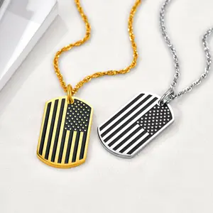 PROSTEEL American Flag Pendant Necklace Stainless Steel US National Flag Charm Tag Necklaces Jewelry Unisex For Men Women with Gift Box