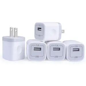 Single Port USB Wall Charger,  1A/5V Power Adapter 5 Pack  Block Cube Plug Box Compatible Phone X/8/7/Xs/XR/6s/5/SE,  S9/S8/S7/S6 Edge, Note 8,  G5 V30, , Pixel, Nexus,