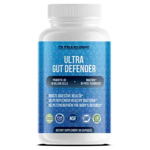 Ultrasupps Ultra Gut Defender - Advanced Probiotic-40 Formula with MAKTREK Bi-Pass Technology 40 Billion CFU for Digestive Health & Wellness